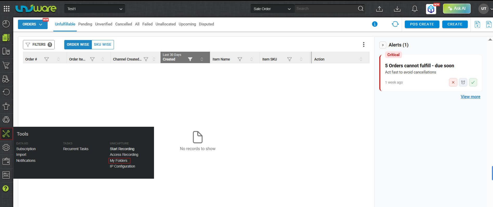 Step_1_Visit Uniware Menu_Hover Tools & Click My Folder